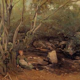 卡米耶·柯罗(Camille Corot)高清作品:Lormes Shepherdess Sitting under Trees beside a Stream