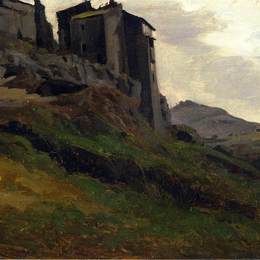 《马里诺，岩石上的大建筑》卡米耶·柯罗(Camille Corot)高清作品欣赏