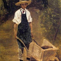 卡米耶·柯罗(Camille Corot)高清作品:Octave Chamouillet Pushing a Wheelbarrow in a Garden