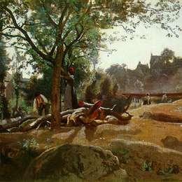 卡米耶·柯罗(Camille Corot)高清作品:Peasants Under the Trees at Dawn, Morvan