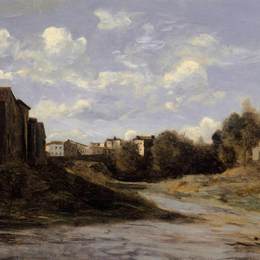 卡米耶·柯罗(Camille Corot)高清作品:The Banks of the Midouze, Mont de Marsan, as Seen from the P