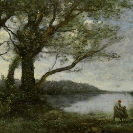 《有三棵湖的树木》卡米耶·柯罗(Camille Corot)高清作品欣赏