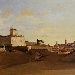 卡米耶·柯罗(Camille Corot)高清作品:View of Pincio, Italy