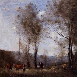《维尔德维尔，考赫德在池塘附近的一片空地上》卡米耶·柯罗(Camille Corot)高清作品欣赏