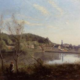 卡米耶·柯罗(Camille Corot)高清作品:Ville dAvray, the Large Pond and Villas