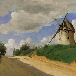 卡米耶·柯罗(Camille Corot)高清作品:Windmill on the Cote de Picardie, near Versailles