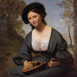 《穿着曼陀林的女人》卡米耶·柯罗(Camille Corot)高清作品欣赏