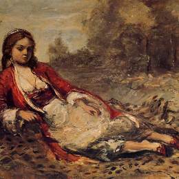 《阿尔及利亚年轻女子躺在草地上》卡米耶·柯罗(Camille Corot)高清作品欣赏