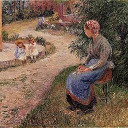 卡米耶·毕沙罗(Camille Pissarro)高清作品:A Servant Seated in the Garden at Eragny