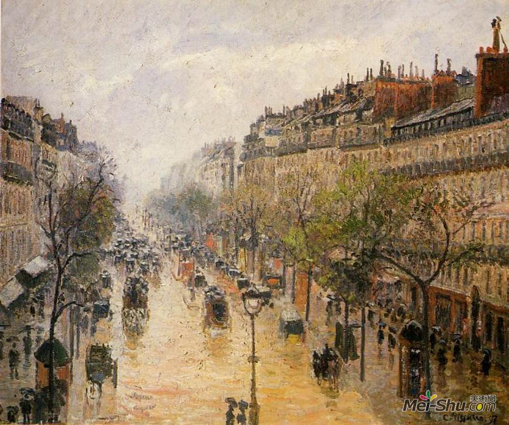 《蒙馬特大道,春天的雨》卡米耶·畢沙羅(camille pissarro)高清作品