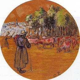 卡米耶·毕沙罗(Camille Pissarro)高清作品:Cowherds, Bazincourt