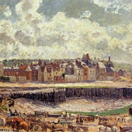 卡米耶·毕沙罗(Camille Pissarro)高清作品:Dieppe, Dunquesne Basin, Sunlight Effect, Morning, Low Tide