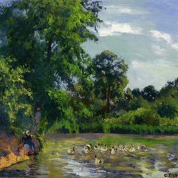 卡米耶·毕沙罗(Camille Pissarro)高清作品:Ducks on the Pond at Montfoucault