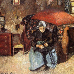 卡米耶·毕沙罗(Camille Pissarro)高清作品:Elderly Woman Mending Old Clothes, Moret