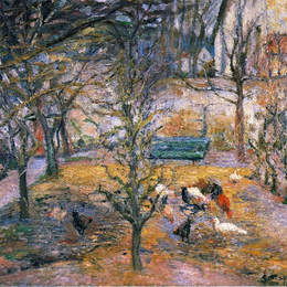 《红色房子的农场，蓬图瓦兹》卡米耶·毕沙罗(Camille Pissarro)高清作品欣赏