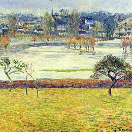 《洪水，白色效应，Eragny》卡米耶·毕沙罗(Camille Pissarro)高清作品欣赏