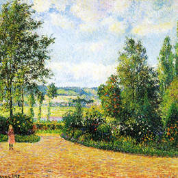 《米尔博的花园，阳台》卡米耶·毕沙罗(Camille Pissarro)高清作品欣赏