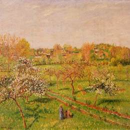 卡米耶·毕沙罗(Camille Pissarro)高清作品:Morning, Flowering Apple Trees, Eragny