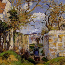 卡米耶·毕沙罗(Camille Pissarro)高清作品:Peasant Pushing a Wheelbarrow, Maison Rondest, Pontoise