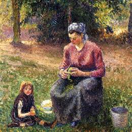 《农民妇女和儿童，Eragny》卡米耶·毕沙罗(Camille Pissarro)高清作品欣赏