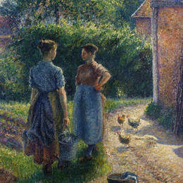 卡米耶·毕沙罗(Camille Pissarro)高清作品:Peasants Chatting in the Farmyard, Eragny