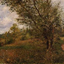 《浮桥景观，穿过田野》卡米耶·毕沙罗(Camille Pissarro)高清作品欣赏