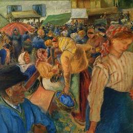 《蓬图瓦兹家禽市场》卡米耶·毕沙罗(Camille Pissarro)高清作品欣赏