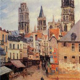 卡米耶·毕沙罗(Camille Pissarro)高清作品:Rue de lepicerie at Rouen, on a Grey Morning