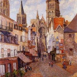 卡米耶·毕沙罗(Camille Pissarro)高清作品:Sunlight, Afternoon, La Rue de lEpicerie, Rouen