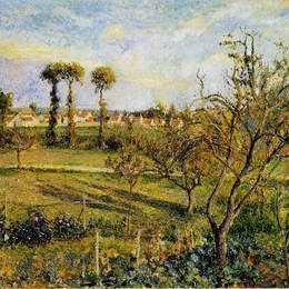 《蓬图瓦兹附近瓦莱梅尔的日落》卡米耶·毕沙罗(Camille Pissarro)高清作品欣赏