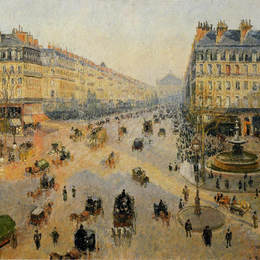 卡米耶·毕沙罗(Camille Pissarro)高清作品:The Avenue de LOpera, Paris, Sunlight, Winter Morni