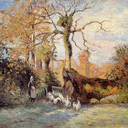 卡米耶·毕沙罗(Camille Pissarro)高清作品:The Goose Girl at Montfoucault, White Frost