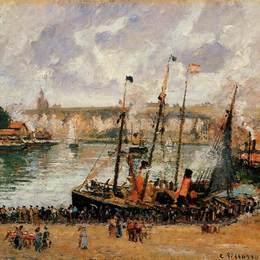 卡米耶·毕沙罗(Camille Pissarro)高清作品:The Inner Harbor, Dpeppe, High Tide, Morning, Grey Weather