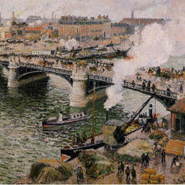 卡米耶·毕沙罗(Camille Pissarro)高清作品:The Pont Boieldieu, Rouen, Damp Weather