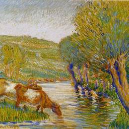 卡米耶·毕沙罗(Camille Pissarro)高清作品:The river and willows, Eragny