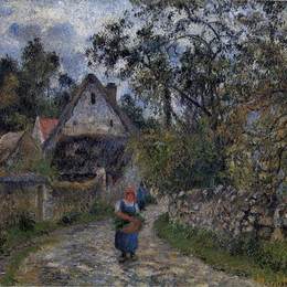 卡米耶·毕沙罗(Camille Pissarro)高清作品:The village path - thatched cottages in Valhermeil