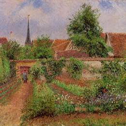 卡米耶·毕沙罗(Camille Pissarro)高清作品:Vegetable Garden in Eragny, Overcast Sky, Morning