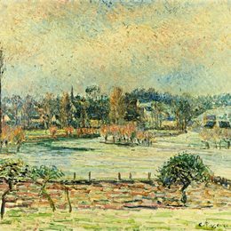 卡米耶·毕沙罗(Camille Pissarro)高清作品:View of Bazincourt, Flood, Morning Effect