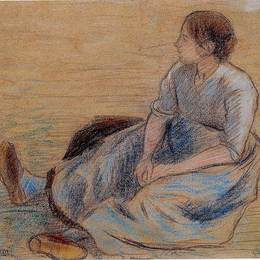 《坐在地板上的女人》卡米耶·毕沙罗(Camille Pissarro)高清作品欣赏