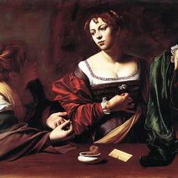 《玛莎和玛丽抹大拉》卡拉瓦乔(Caravaggio)高清作品欣赏