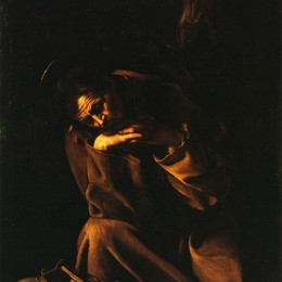 《冥想中的圣弗兰西斯》卡拉瓦乔(Caravaggio)高清作品欣赏