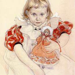 《一个带洋娃娃的年轻女孩》卡尔·拉森(Carl Larsson)高清作品欣赏