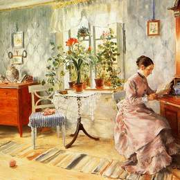 《一个女人阅读》卡尔·拉森(Carl Larsson)高清作品欣赏