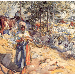 《牧场上的女牛仔》卡尔·拉森(Carl Larsson)高清作品欣赏
