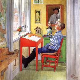 《埃斯比约做他的家庭作业》卡尔·拉森(Carl Larsson)高清作品欣赏