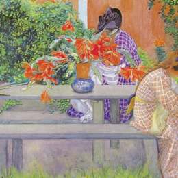 《卡琳和布里塔与仙人掌》卡尔·拉森(Carl Larsson)高清作品欣赏