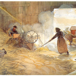 《脱粒》卡尔·拉森(Carl Larsson)高清作品欣赏