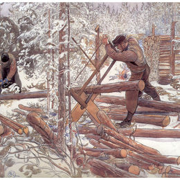 《伐木工人在森林里》卡尔·拉森(Carl Larsson)高清作品欣赏