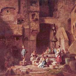 《洗衣妇在井里》卡尔·施皮茨韦格(Carl Spitzweg)高清作品欣赏