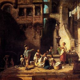 《洗衣妇在井里》卡尔·施皮茨韦格(Carl Spitzweg)高清作品欣赏